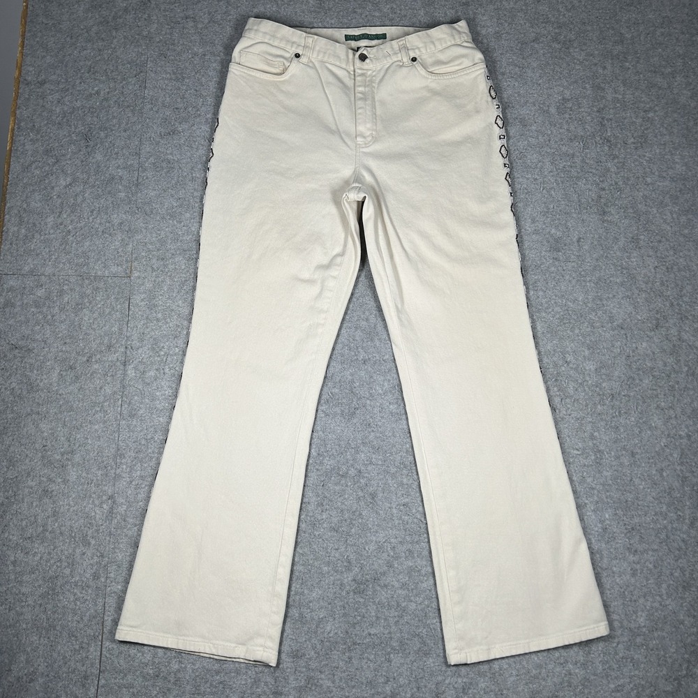 Vintage Lauren Jeans Co. Ralph Lauren Denim Womens 10(30x29) Cream Y2K Beaded